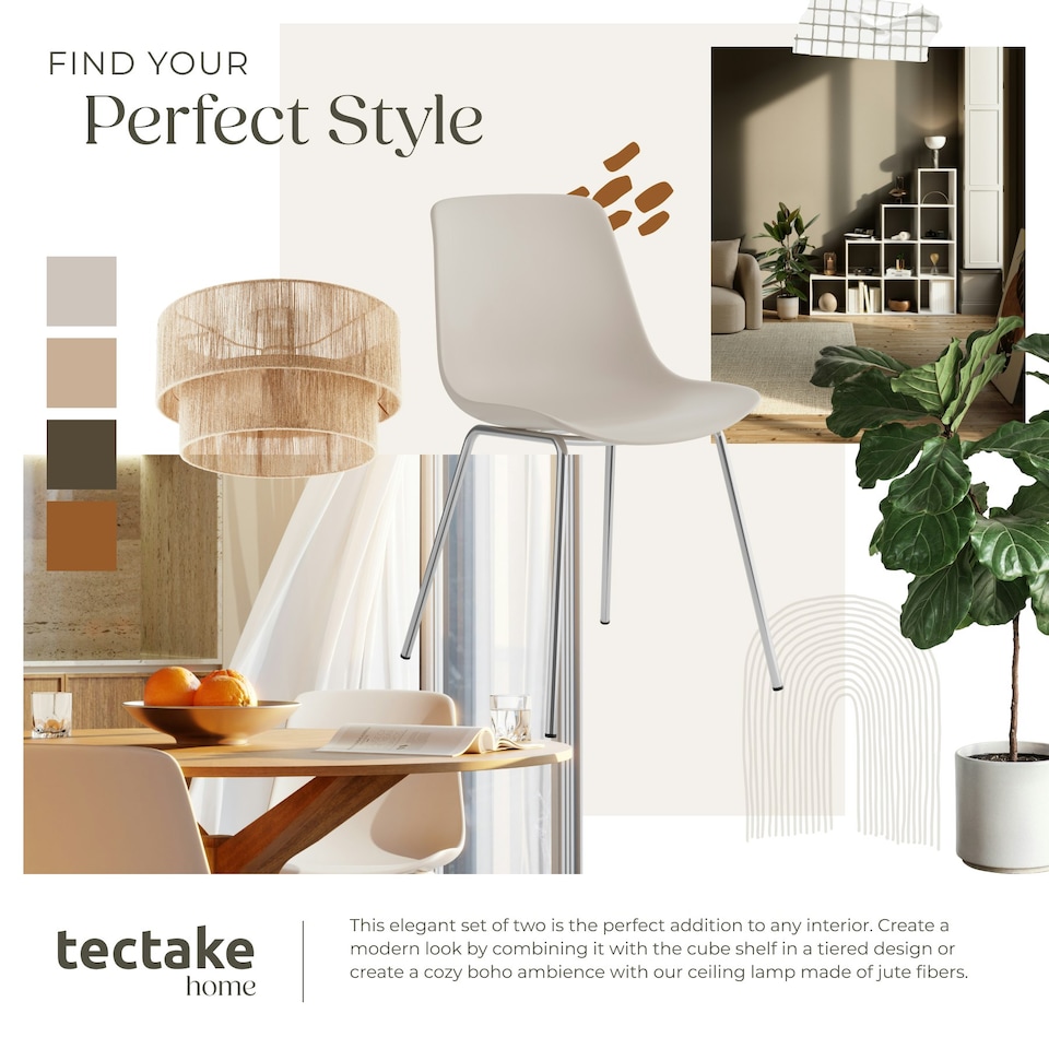 image 1 of Dining Chair Mave - large plastic seat, ergonomic, high backrest, 120 kg load capacity - Set of 2 Grey | Taupe/Chrome