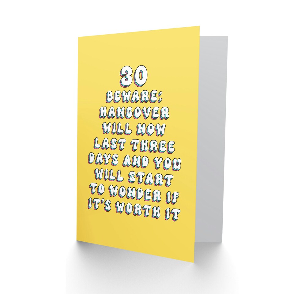 image 1 of 30 Hangovers Now Last Three Days Fun Funny 30th Birthday Card