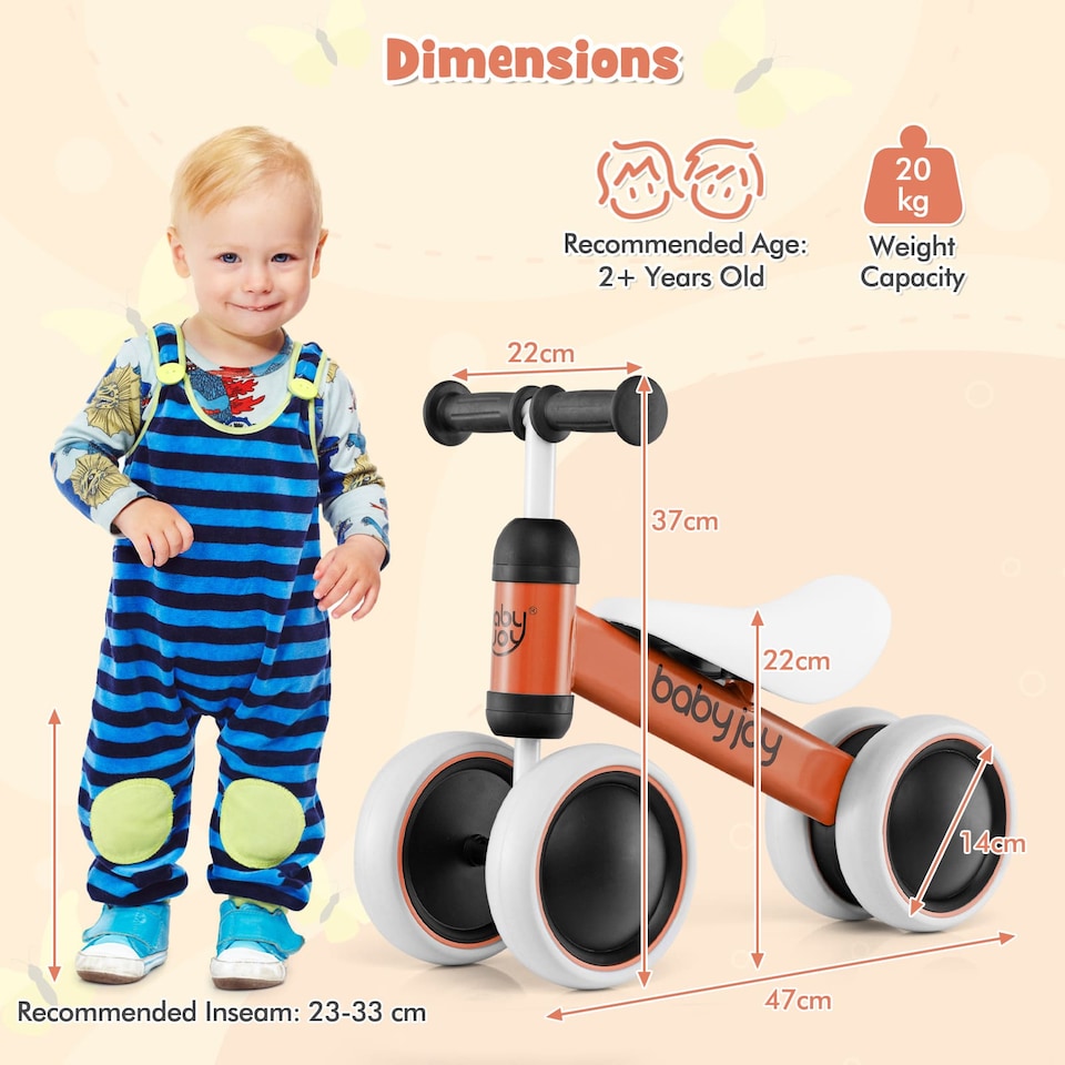 image 1 of COSTWAY Baby Balance Bike No Pedal Infant 4 Wheels Bicycle-Orange