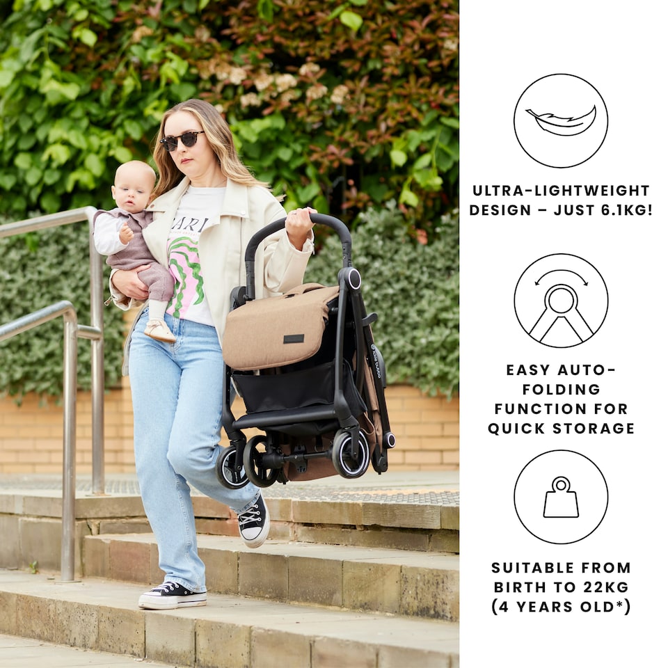 image 1 of Aries Autofold Stroller - Feather-Light Design, Multi-Position Recline, Handy Auto-Fold, Birth to 22kg, UPF 50+ Hood & Raincover (Sage Green)