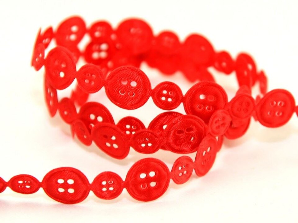 Minerva Red 15mm Satin Buttons Trim for Dressmaking - per metre