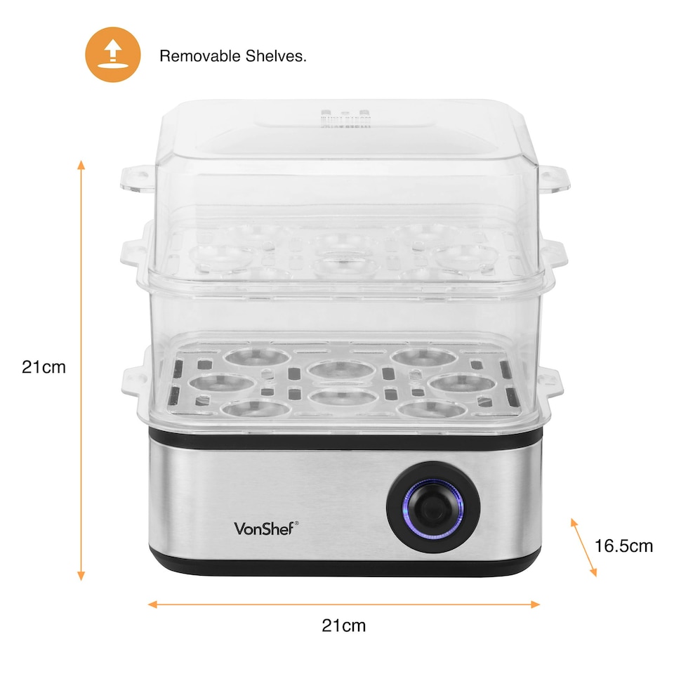 image 1 of VonShef 3 in 1 Egg Boiler, Poacher and Omelette Maker 500W
