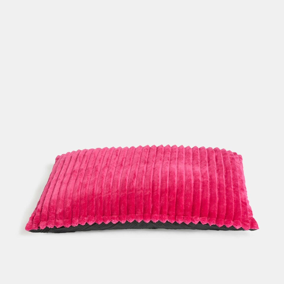 image 1 of OHS Ribbed Fleece Rectangular Soft Warm Cosy Plump Plush Pet Dog Cat Cushion Bed, 80x60cm Pink | Bright Pink | L