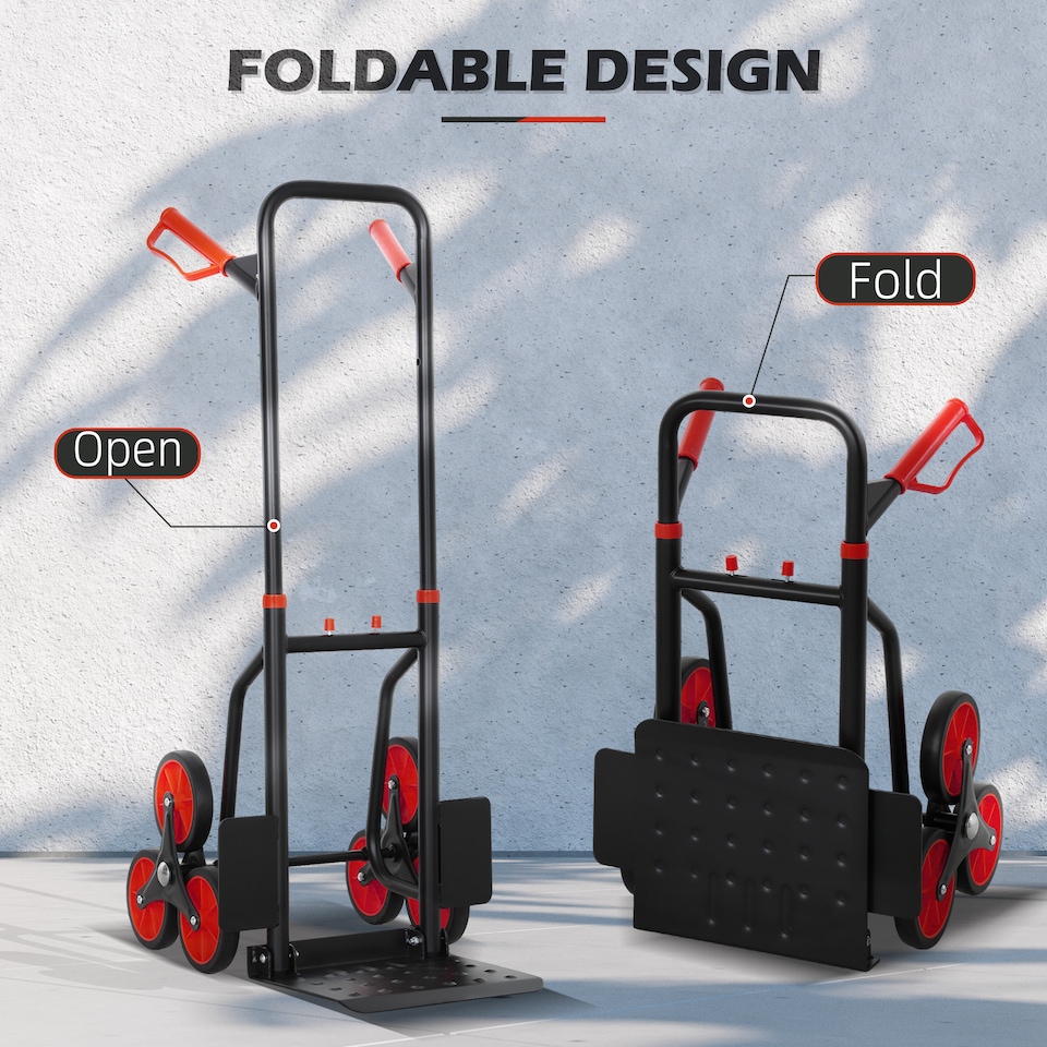 image 1 of DURHAND Trolley Hand Trucks 6-Wheels Foldable Load Cart Steel, Red