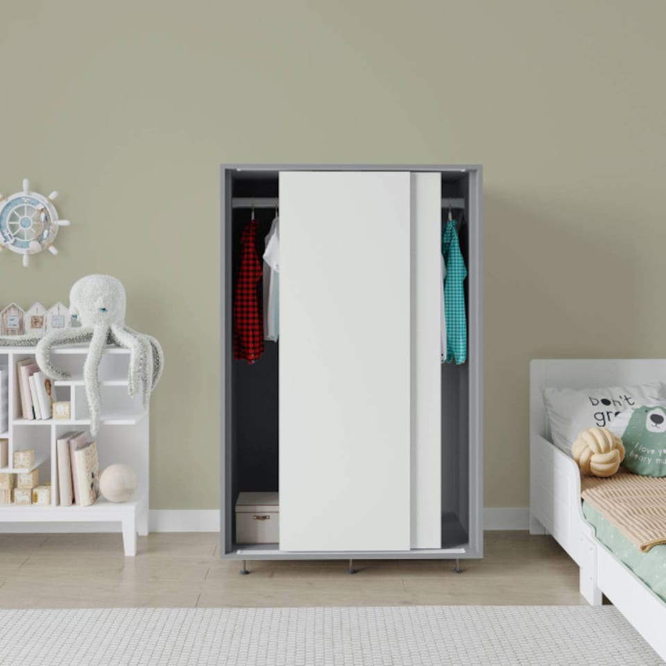 image 1 of URBNLIVING 2 Sliding Door Wardrobe 120cm Freestanding Unit | Multi | Grey Carcass + White Doors | 1