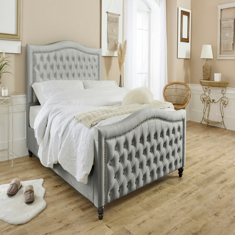 Saturn Plush Double Bed Frame - Silver