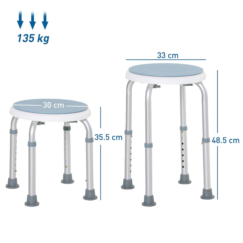 image 1 of HOMCOM 360 Swivel Seat Bath Shower Stool, Adjustable Height Shower Chair with Aluminium Frame Non-Slip Feet Chair Safe Support Home Assistance, Light Blue