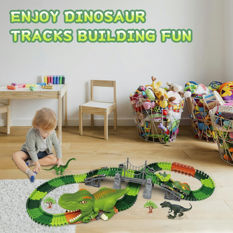 image 1 of Dinosaur Track Playset – Flexible Racing Track with Dinosaur Tunnel & Figures for Kids