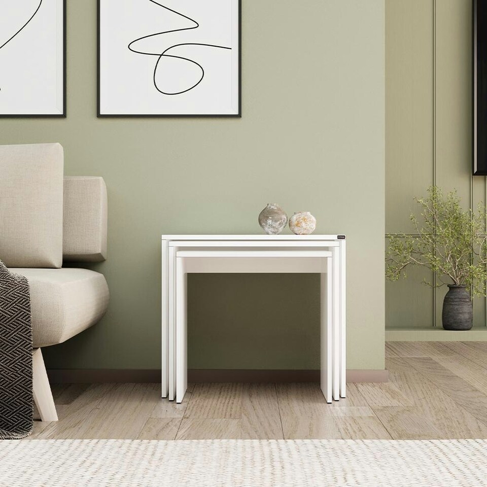 image 1 of Adore Florida Matt White Nest of 3 Tables - Space-Saving Side Tables White