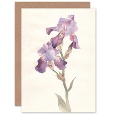 Violet Iris Spring Flower Bloom Soft Watercolour Floral Greeting Card