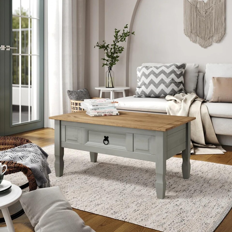 image 1 of Corona Coffee Table Grey Pine 1 Drawer Occasional Lamp Table