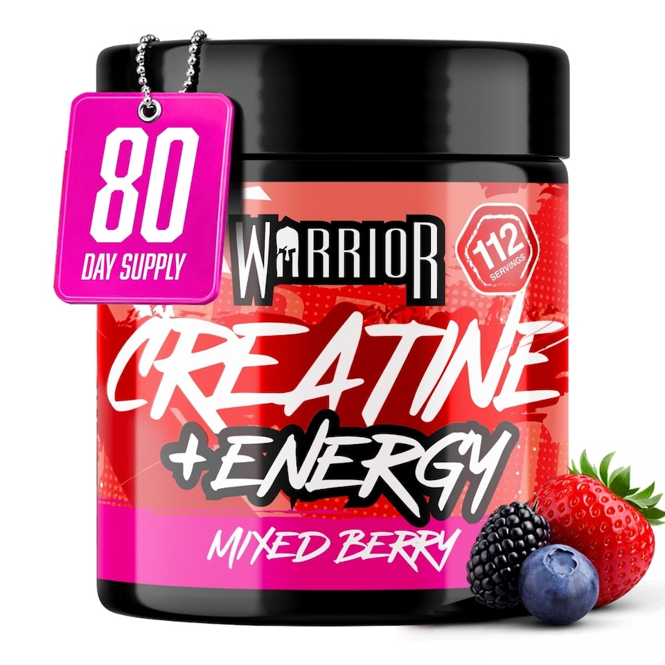 image 1 of Warrior Creatine + Energy – 3g Creatine, 80mg Caffeine & B-Vitamins for Strength, Focus & Stamina – Mixed Berry, 360g (112 Servings)