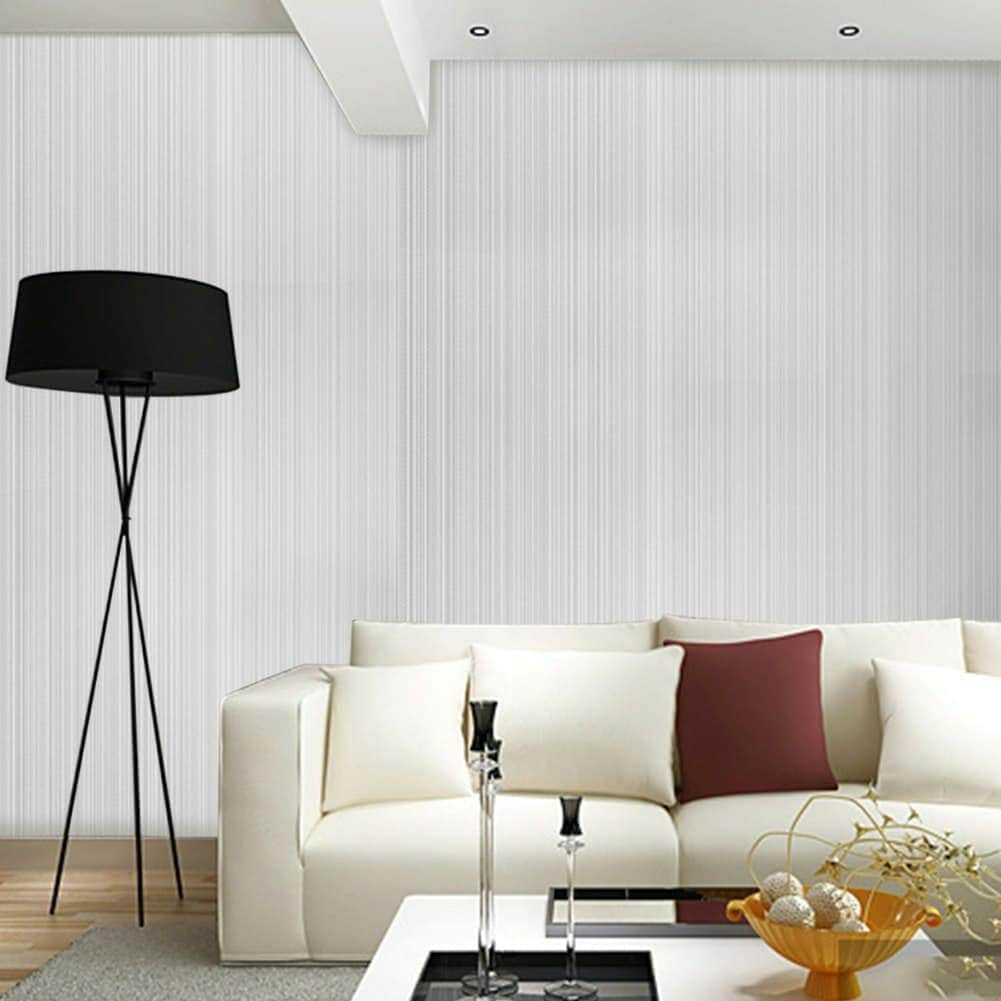Living and Home Modern Striped Embossed Non-Woven Wallpaper, Grey | Grey