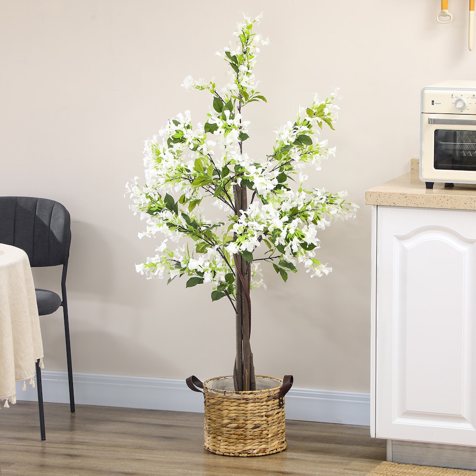 image 1 of HOMCOM Decorative Artificial Plants Honeysuckle Flower Fake Plants with Curved Boots for Home Indoor Decor, 150cm, White