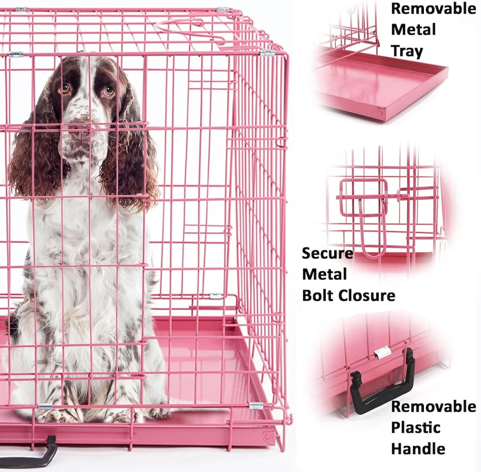 image 1 of Actiaspet Pink Foldable Metal Dog Cage Crate with Removable Tray (Pink, Large)