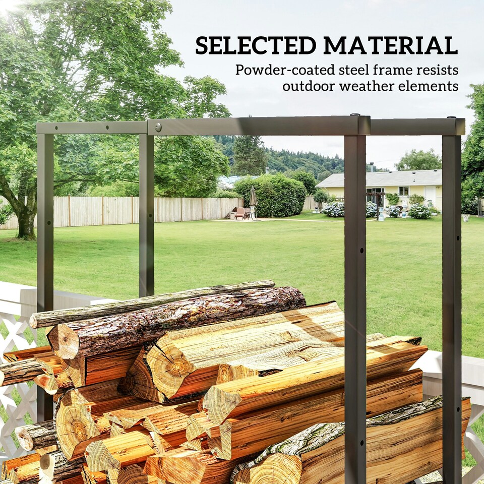 image 1 of Outsunny 100-150cm Retractable Metal Firewood Log Holder Rack with Hooks
