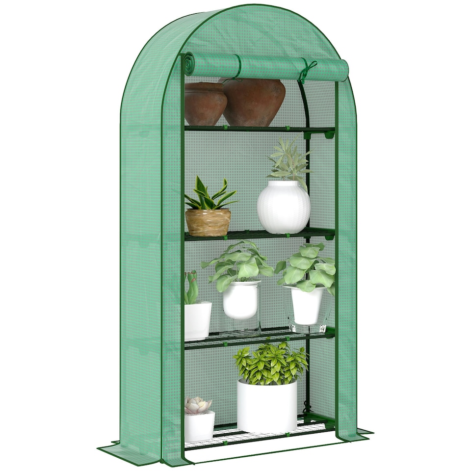 image 1 of Outsunny 4 Tier Mini Greenhouse with Reinforced PE Cover, Green
