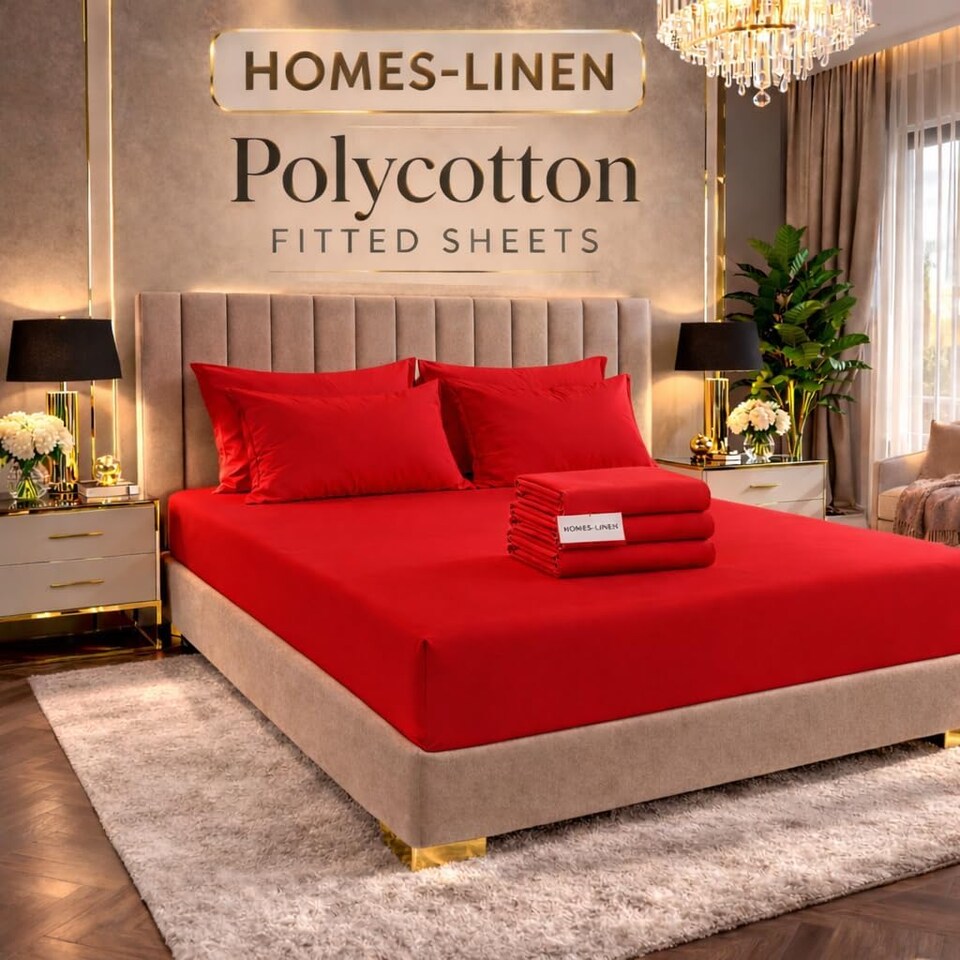 image 1 of HOMES-LINEN Polycotton Fitted Sheet 25cm Deep Pocket