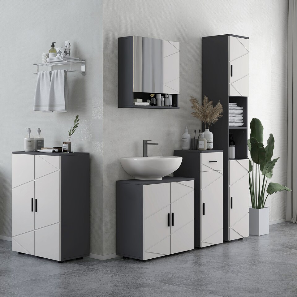 image 1 of kleankin Slim Bathroom Cabinet, Narrow Bathroom Storage Cabinet with Drawer, Door Cupboard, Adjustable Shelf and Soft Close Mechanism, Grey