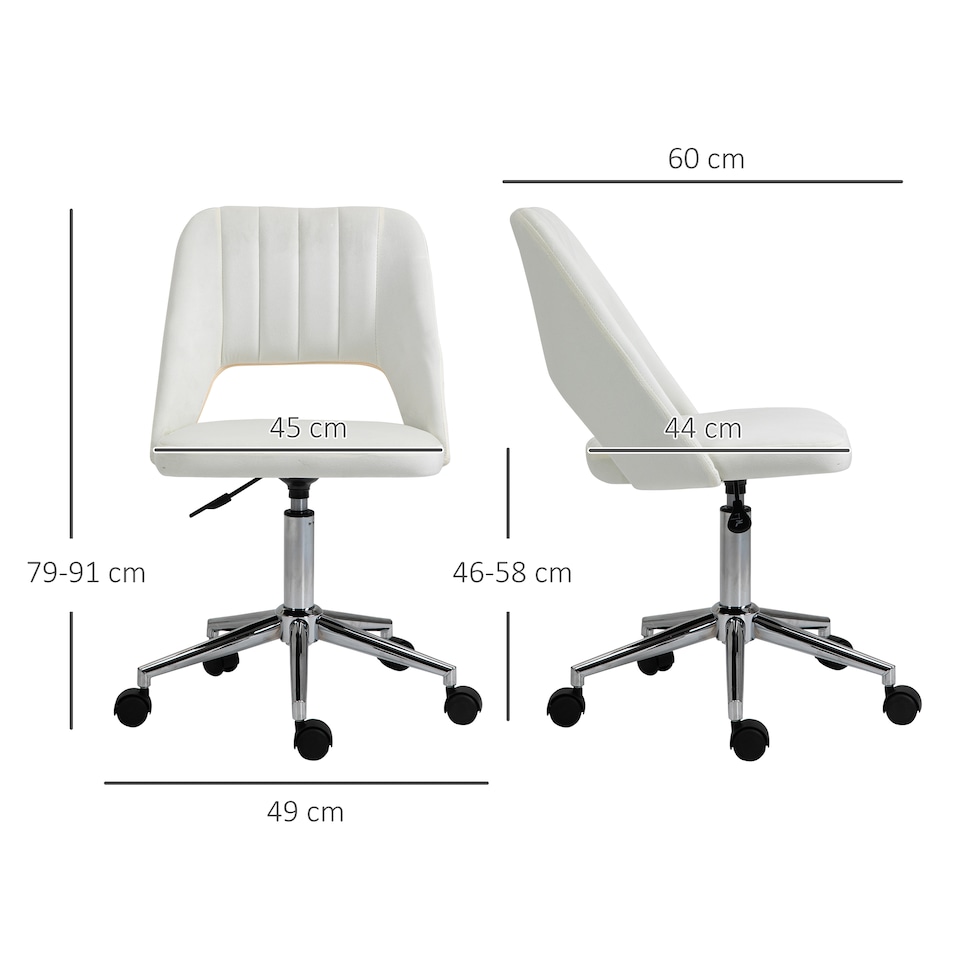 image 1 of Vinsetto Modern Office Chair, Velvet-feel Fabric Desk Chair with Wheels, Comfy Armless Swivel Vanity Chair for Makeup, Nail Tech, Bedroom, Cream White
