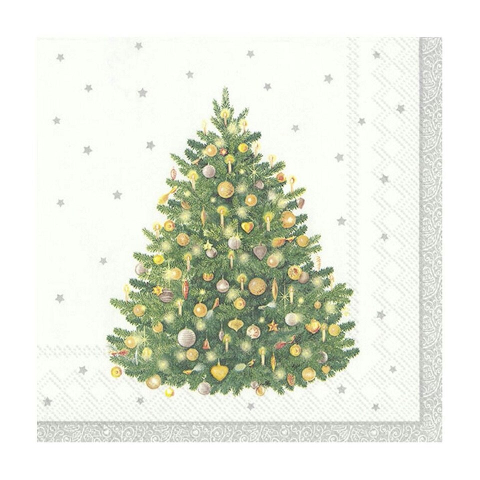 IHR Lunch Napkins Shiny Christmas Tree White Silver 33cm 3ply 20 Pack