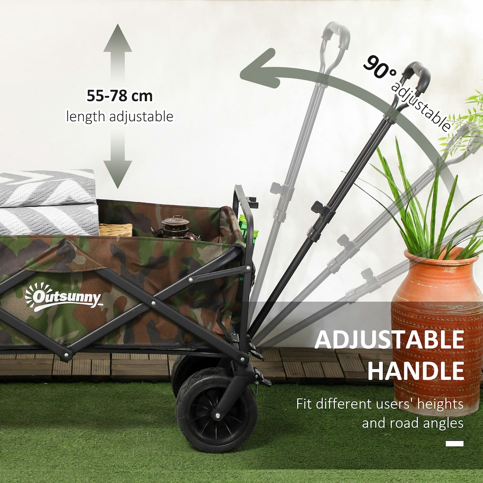 image 1 of Outsunny Foldable Garden Cart, Outdoor Utility Wagon with Carry Bag, Camouflage
