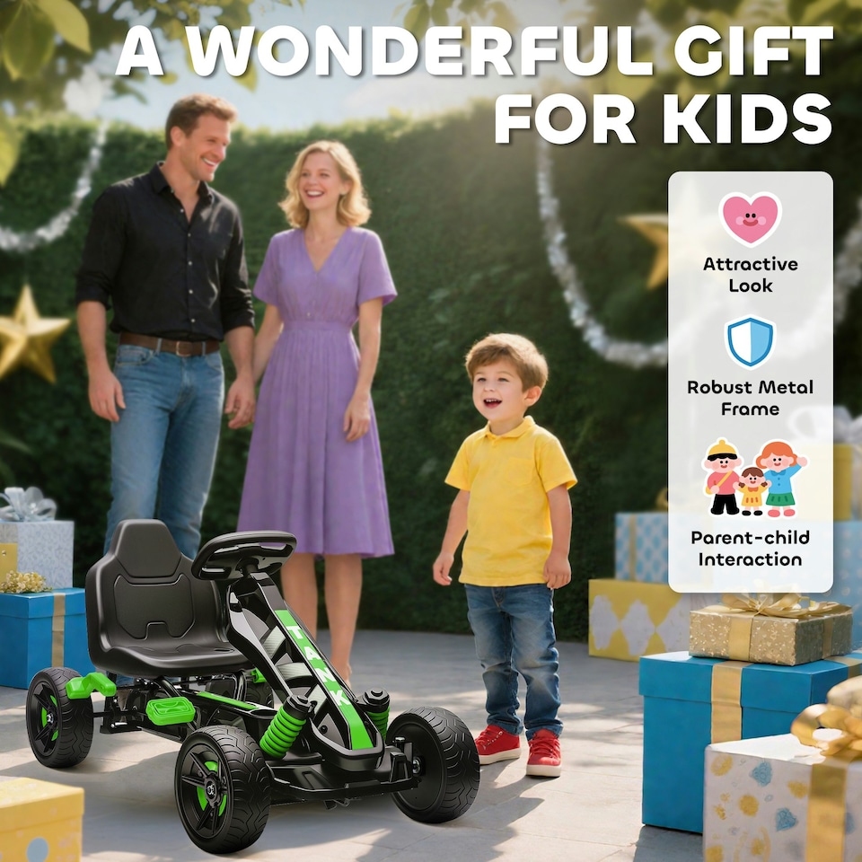 image 1 of AIYAPLAY Pedal Go Kart with Freewheel System, for Ages 3-6 Years, Green