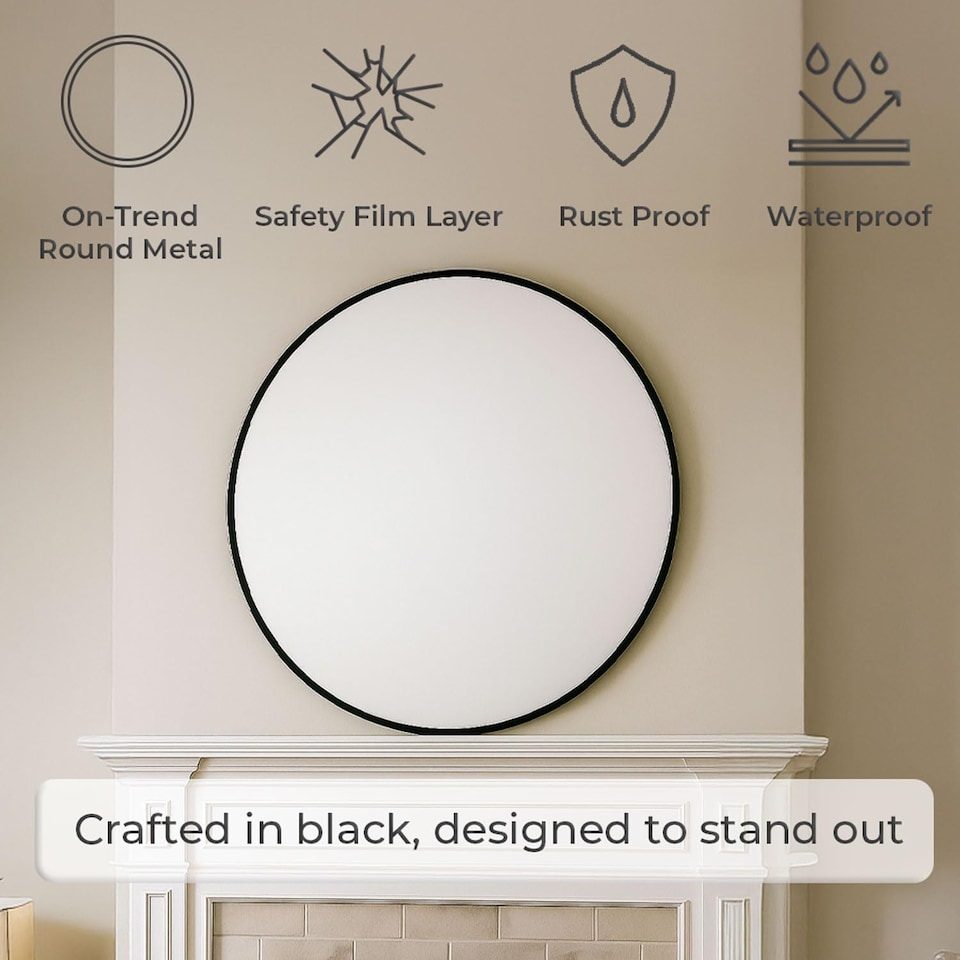 image 1 of Black or Gold Round Metal Frame Wall Mirror | Black