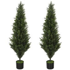 HOMCOM Set of 2 Decorative Artificial Plants Cypress in Weighted Pot, 120cm