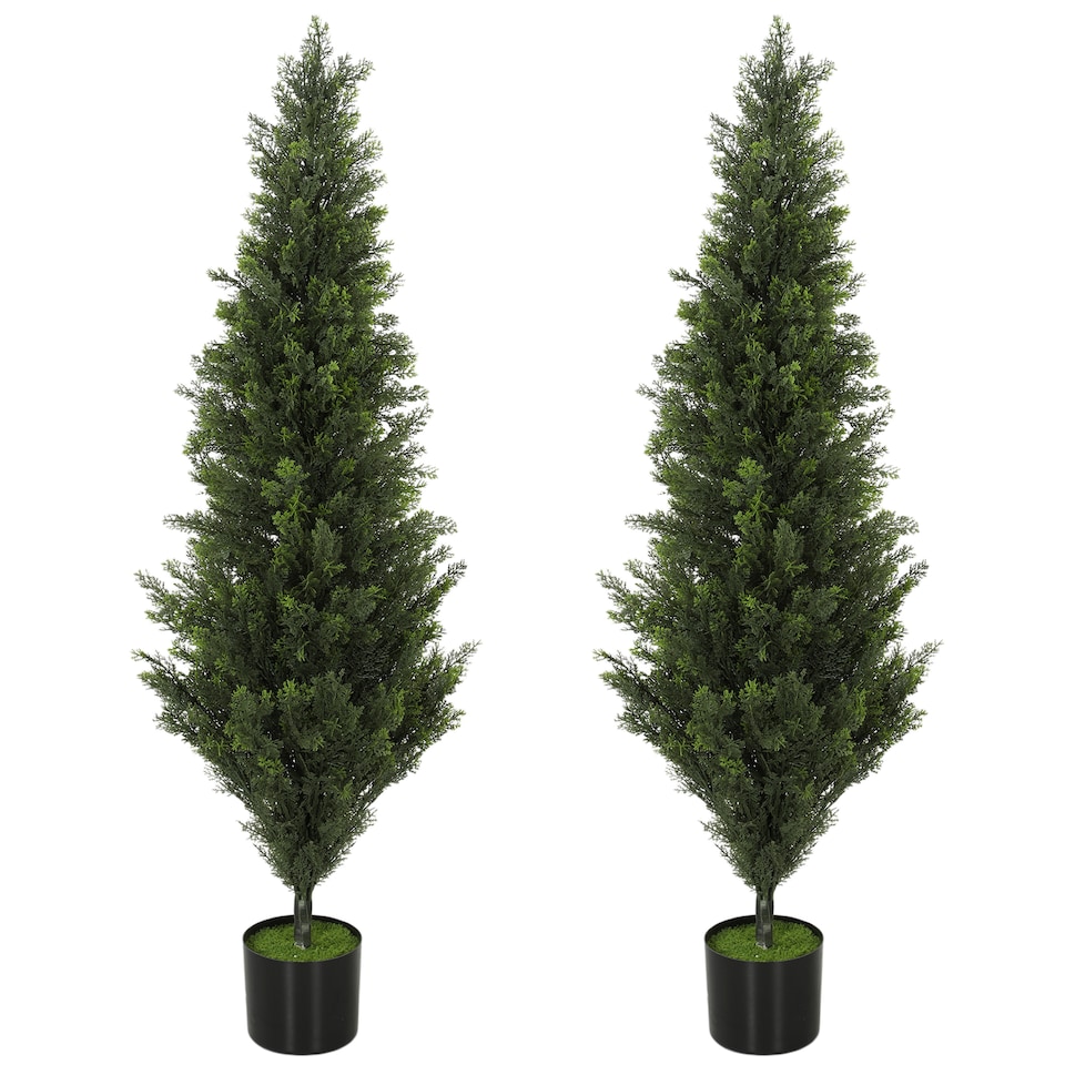 image 1 of HOMCOM Set of 2 Decorative Artificial Plants Cypress in Weighted Pot, 120cm