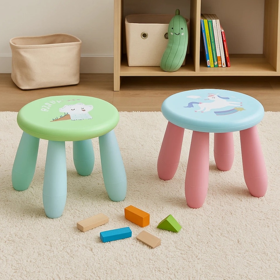 image 1 of Stool Seat 2x21cm Kids Child Colourful Plastic Chair Nursery Indoor | Multi | Multicoloured | 1 of each