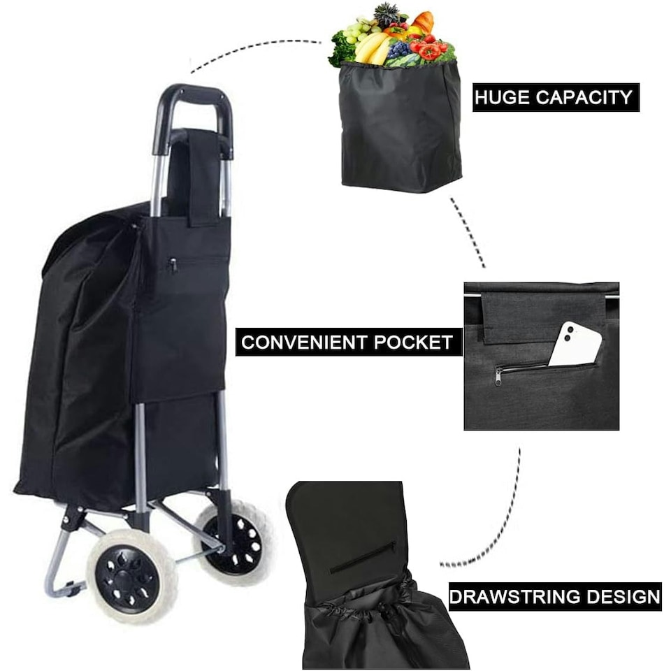 image 1 of 59L Lightweight Shopping Grocery Trolley Travel Folding Luggage Bag 2 Wheels