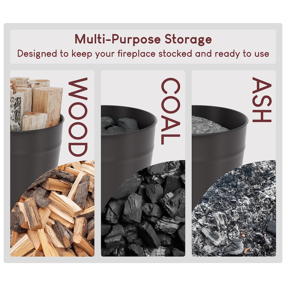 image 1 of Fire Vida Ash Bucket Coal Log Fire Storage Fireside Fireplace Accessory, Black