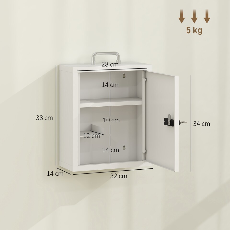 image 1 of HOMCOM Medicine Cabinet, Medical Cabinet w/ Combination and Key Lock, White