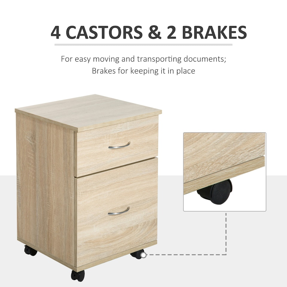 image 1 of HOMCOM Pedestal Office Mobile Filing Cabinet 2 Drawer Oak