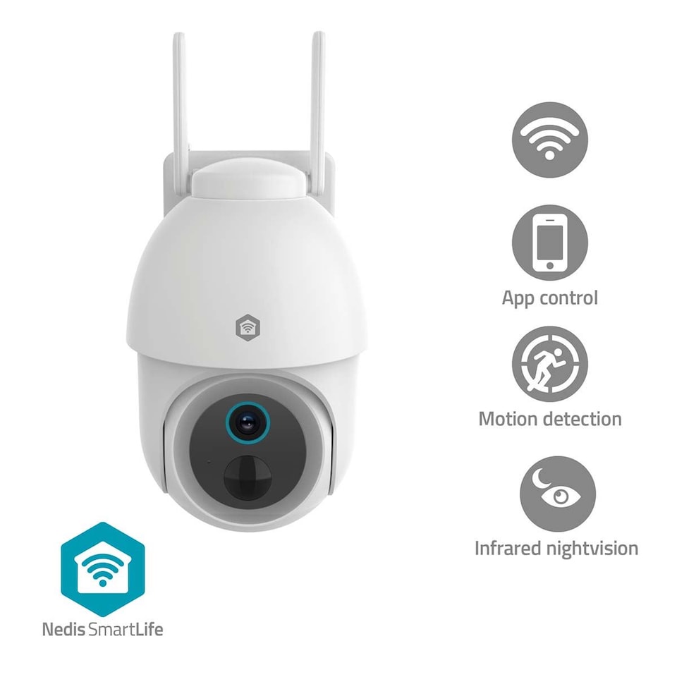 image 1 of Nedis Smart Outdoor Security Camera, 4K HD, Floodlight & Colour Night Vision, 355 Degree Pan & Tilt, Motion Detection, Auto-Tracking, AI Human Detection, 2-Way Audio - White