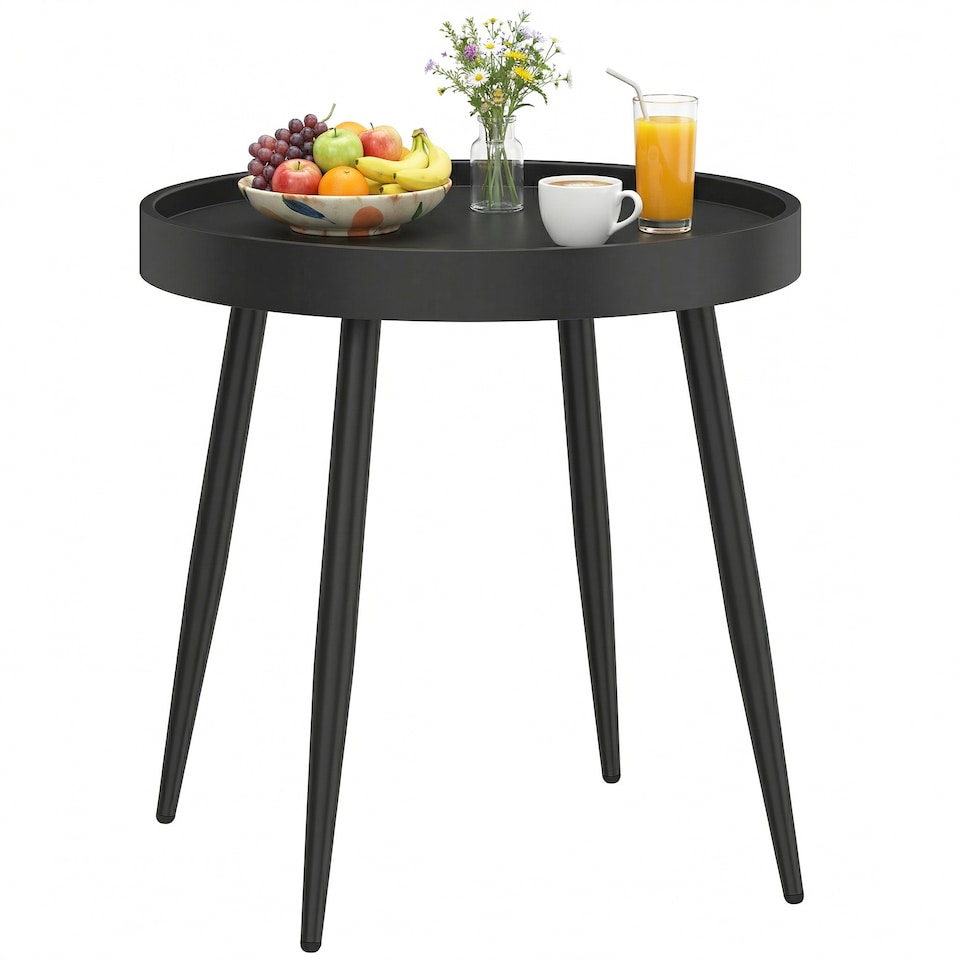 image 1 of Outsunny Round Garden Table, Outdoor Coffee Side Table with Plastic Top