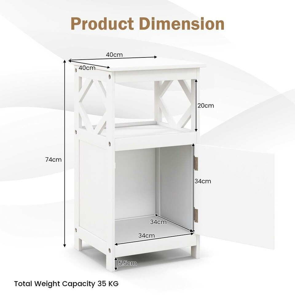 image 1 of COSTWAY Bathroom Floor Cabinet Single Door Organizer White White