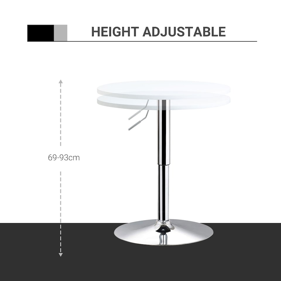 image 1 of HOMCOM Bar Table Adjustable Height Round Bistro Table with Swivel Top Metal Frame Counter Surface Stylish Kitchen Conservatory White