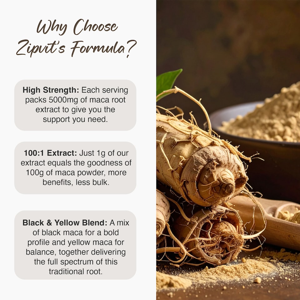 image 1 of Zipvit Maca Root 5000mg, Black & Yellow Blend, 180 Vegan Capsules, 6-Month Supply