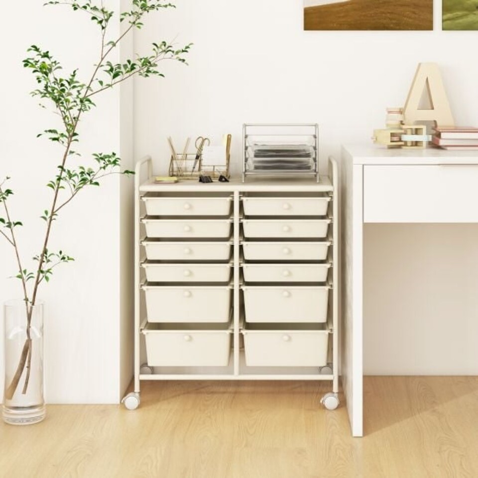 image 1 of COSTWAY 12 Drawer Rolling Storage Cart Office Utility Cart White