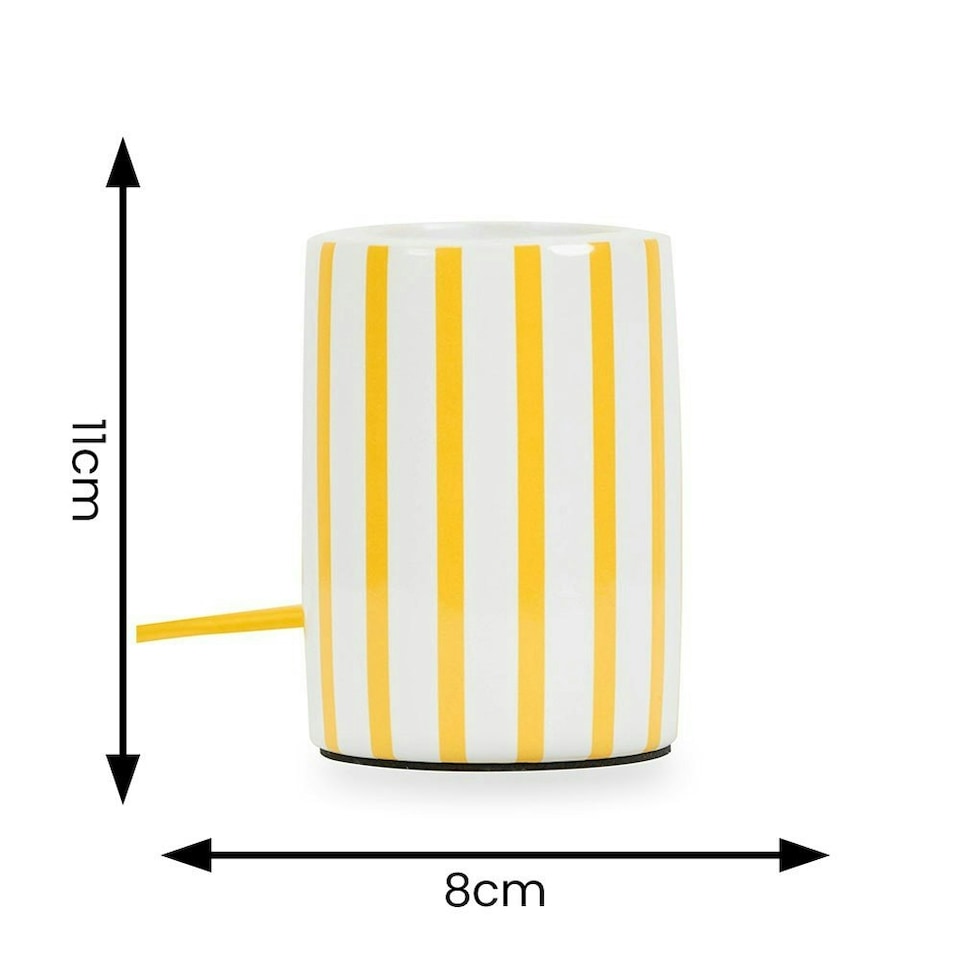 image 1 of ValueLights Small Ceramic White & Yellow Candy Stripe Design Bedside Table Lamp - Bulb Included