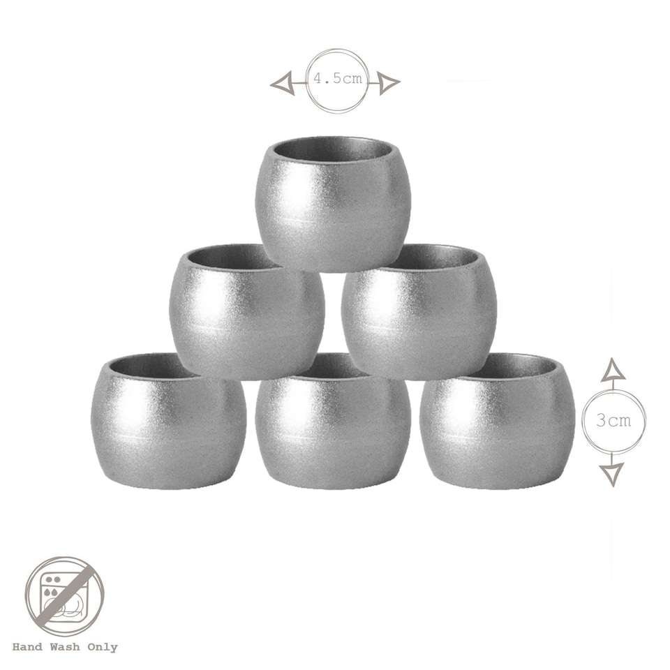 image 1 of Argon Tableware Metallic Napkin Rings - 4.5cm - Silver - Pack of 6 | Silver | Silver