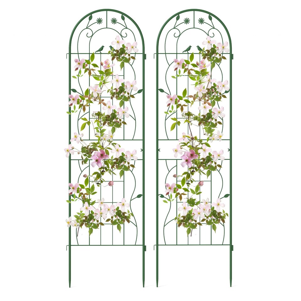 image 1 of COSTWAY 2 Pack Garden Trellis Galvanized Steel Fence Barrier