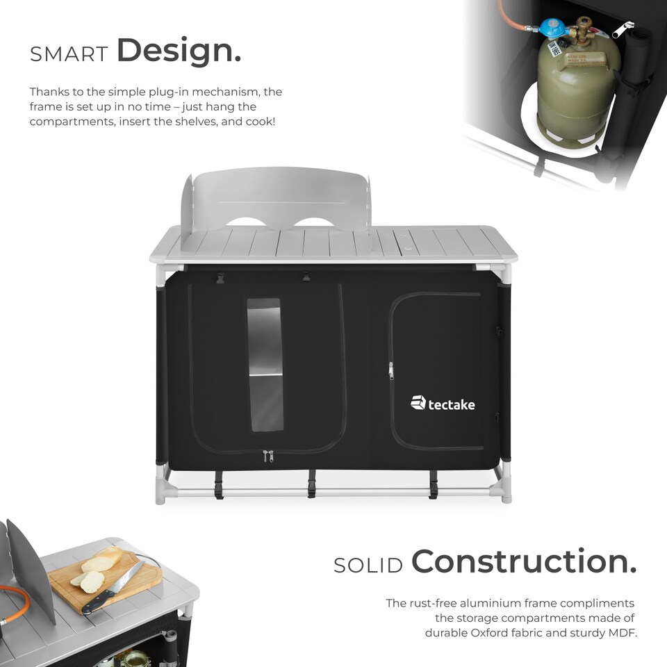 image 1 of Camping Kitchen - foldable with 4 compartments, aluminium frame | Black | black | 116 x 52 x 107 cm | 1