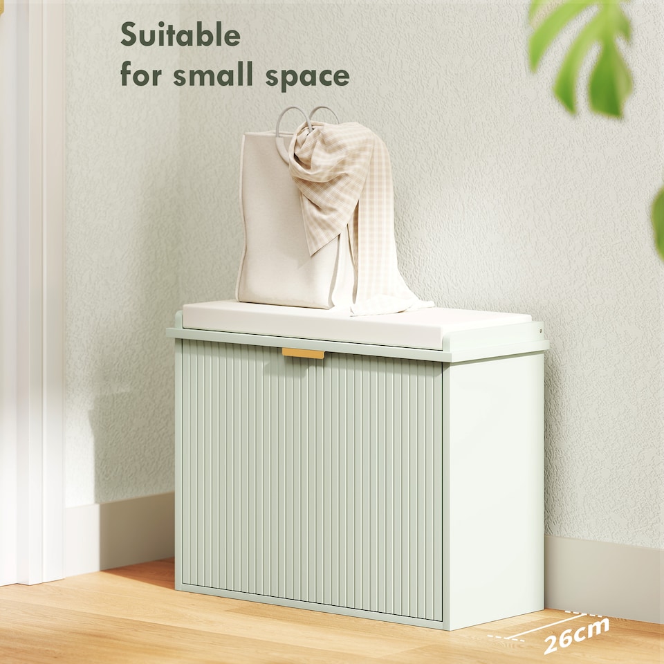 image 1 of HOMCOM Shoe Bench with Padded Seat Cushion and Flip-Drawer, Shoe Cabinet Holds up to 120kg for Hallway, Entryway and Porch, 62x26x47.5cm, Green | Green | Green