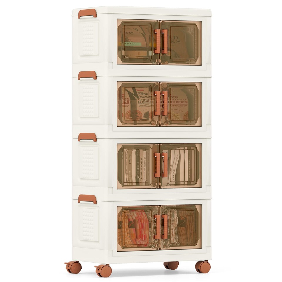 image 1 of COSTWAY 4-Pack Stackable Plastic Storage Boxes 208L Collapsible Storage Bins