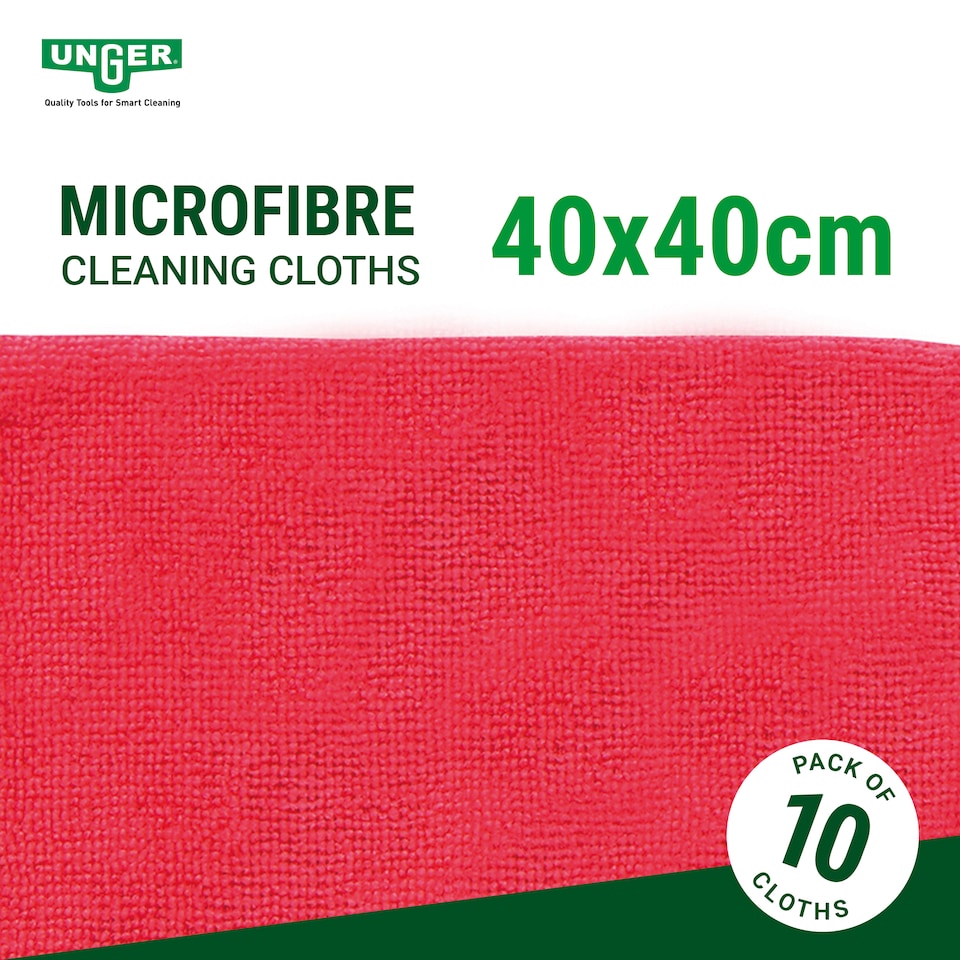 image 1 of Cleaner Cloth Microfibre Cloths 10 Pack Red 40x40cm Washable 200x Kitchen, Bathroom, Car & Window Cleaning by UNGER