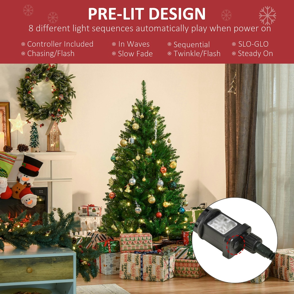 image 1 of HOMCOM 5FT Prelit Artificial Christmas Tree w/ Warm White Light Xmas Decoration