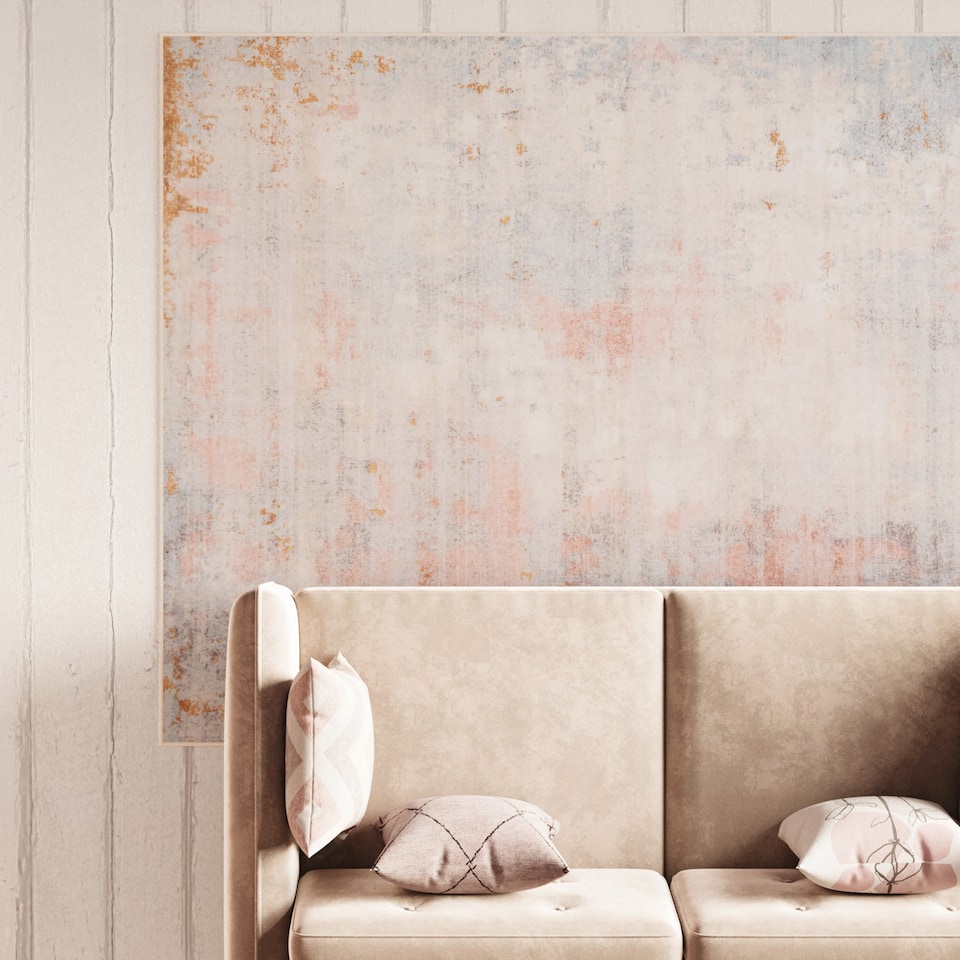image 1 of KUKOON Beige Pastel Pink Distressed Abstract Washable Living Room Area Rug 120cm x 170cm
